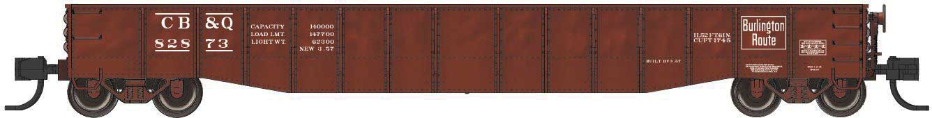 N Scale Bluford Shops 52'6" 15-Panel Mill Gondola - Lightly Dented Sides CB&Q #83125