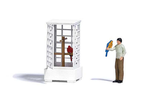 HO Scale Busch Gmbh & Co Kg Parrot Cage Aviary with Figure and Birds