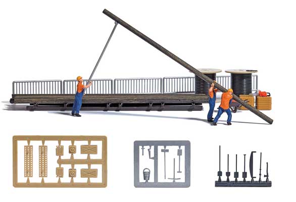HO Scale Busch Gmbh & Co Kg Installing Power Poles with 3 Figures Miniature Scene