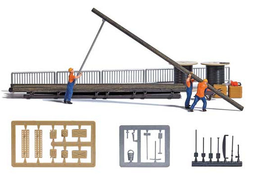 HO Scale Busch Gmbh & Co Kg Installing Power Poles with 3 Figures Miniature Scene