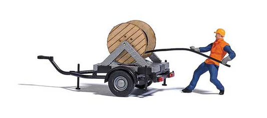 HO Scale Busch Gmbh & Co Kg Cable Reel on Trailer with Figure Miniature Scene