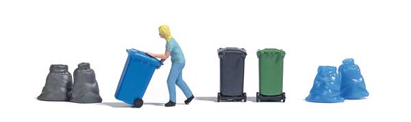 HO Scale Busch Gmbh & Co Kg Woman Taking Out Trash Bin - Action Set