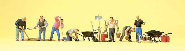 HO Scale Preiser Roadworkers w/ Accessories