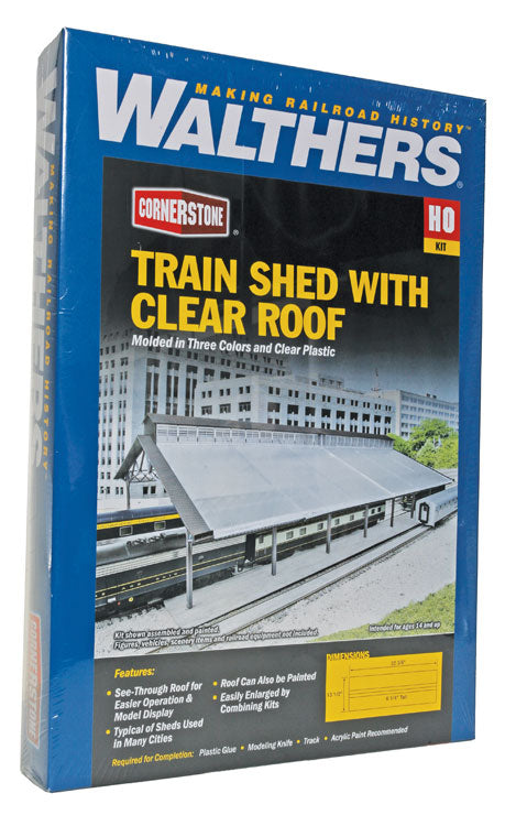 HO Scale Walthers Cornerstone Train Shed with Clear Roof
