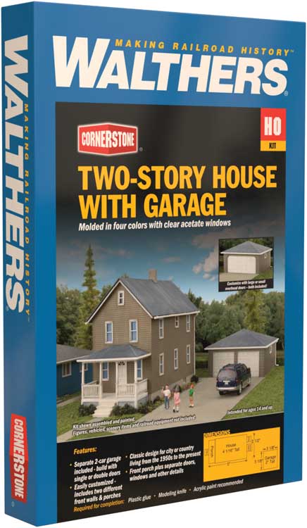 HO Scale Walthers Cornerstone Two-Story House with Garage #3792
