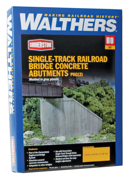 HO Scale Walthers Cornerstone Single-Track Railroad Bridge Concrete Abutments pkg(2)