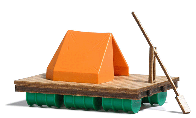 HO Scale Busch Gmbh & Co Kg Wood Raft w/Paddle & Tent - Kit