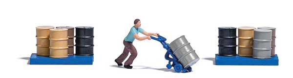 HO Scale Busch Gmbh & Co Kg Man with Barrel Cart Miniature Scene