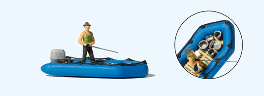 HO Scale Preiser Kg Dinghy w/Fisherman/Angler