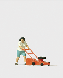 HO Scale Preiser Person Mowing the Lawn