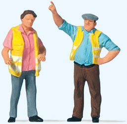 HO Scale Preiser Kg Man and Woman with Yellow Vests