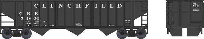 HO Scale Bowser 70-Ton 14-Panel 3-Bay Hopper - Ready to Run -- Clinchfield #54856 (black, Spelled-Out Roadname)