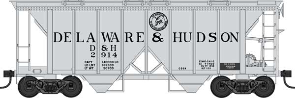 HO Scale Bowser Manufacturing Co. 70-Ton 2-Bay Covered Hopper with Open Sides D&H #2914